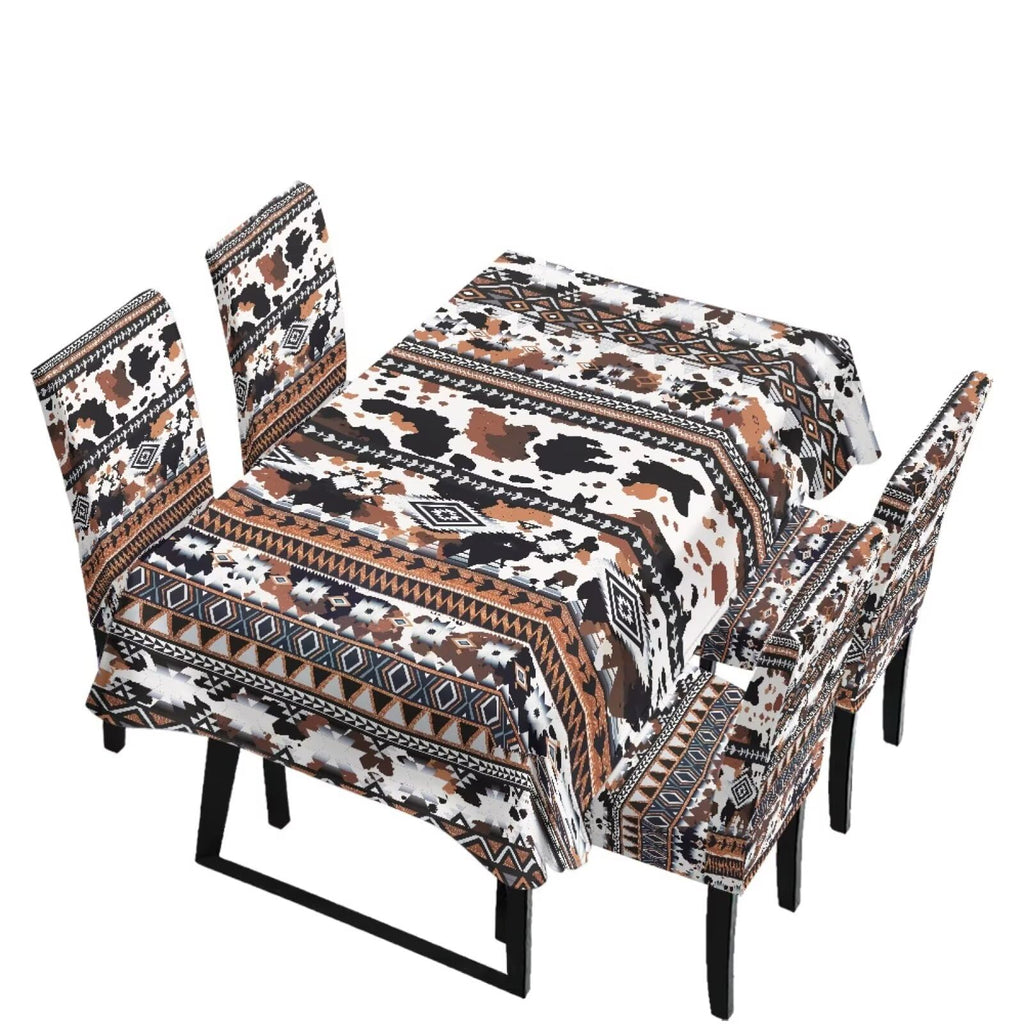 Table Cloth Rectangle Table Set of 7 Include Kitchen Chair Covers and Tablecloths for Dining Room Hotel Banquet, Anti-Scratch Chair Seat Protector Cover, Daisy Hippie Flower Print