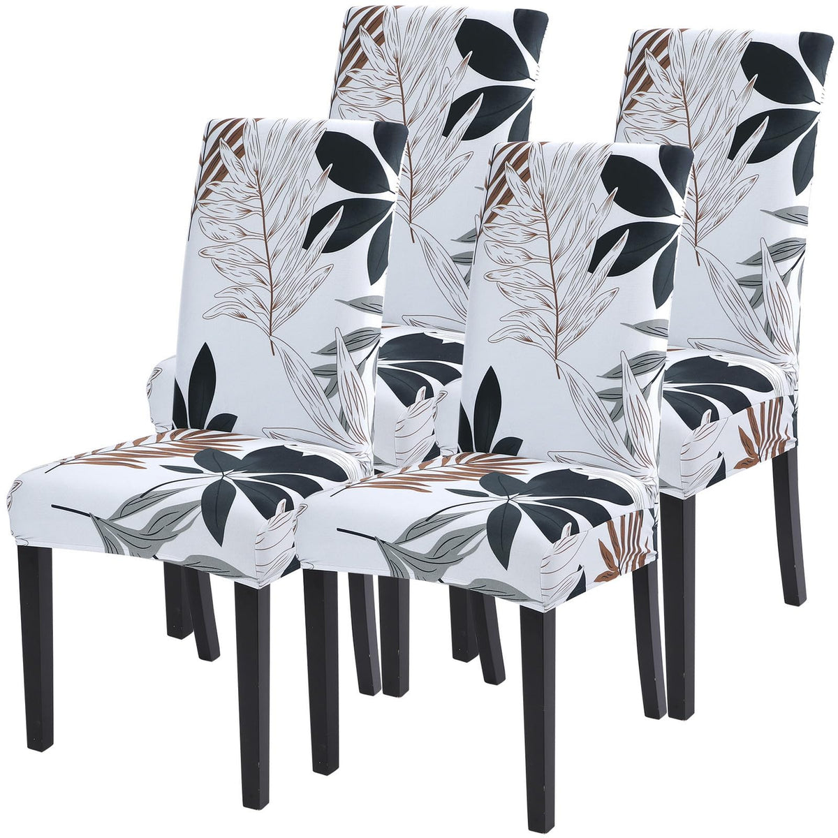 SearchI Chair Covers Slipcovers Set of 4, Spandex Super Fit Stretch Removable Washable Kitchen Parsons Protector for Dining Room,Hotel,Ceremony,Beige+Flowers