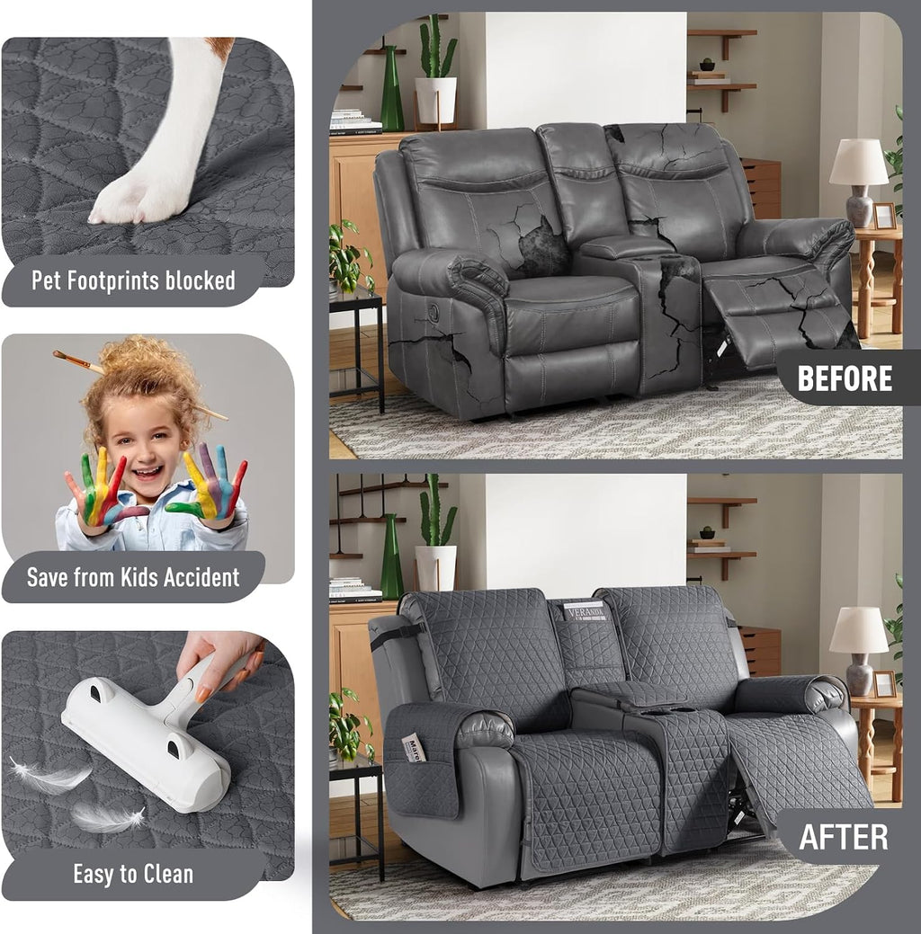 TAOCOCO 100% Waterproof Loveseat Recliner Cover with Console, Stay in Place