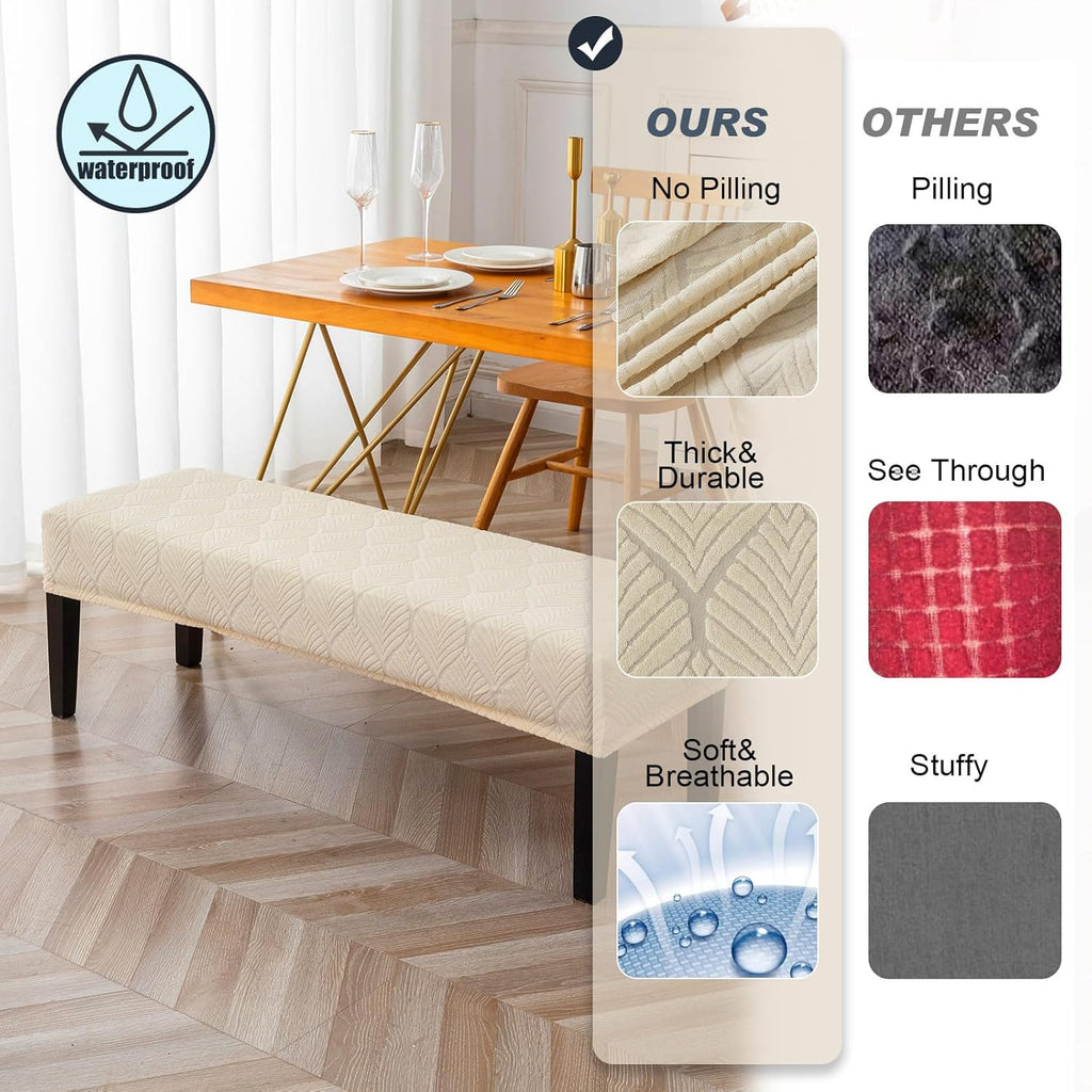Genina Waterproof Dining Room Bench Covers,Stretch Bench Cover,Beige