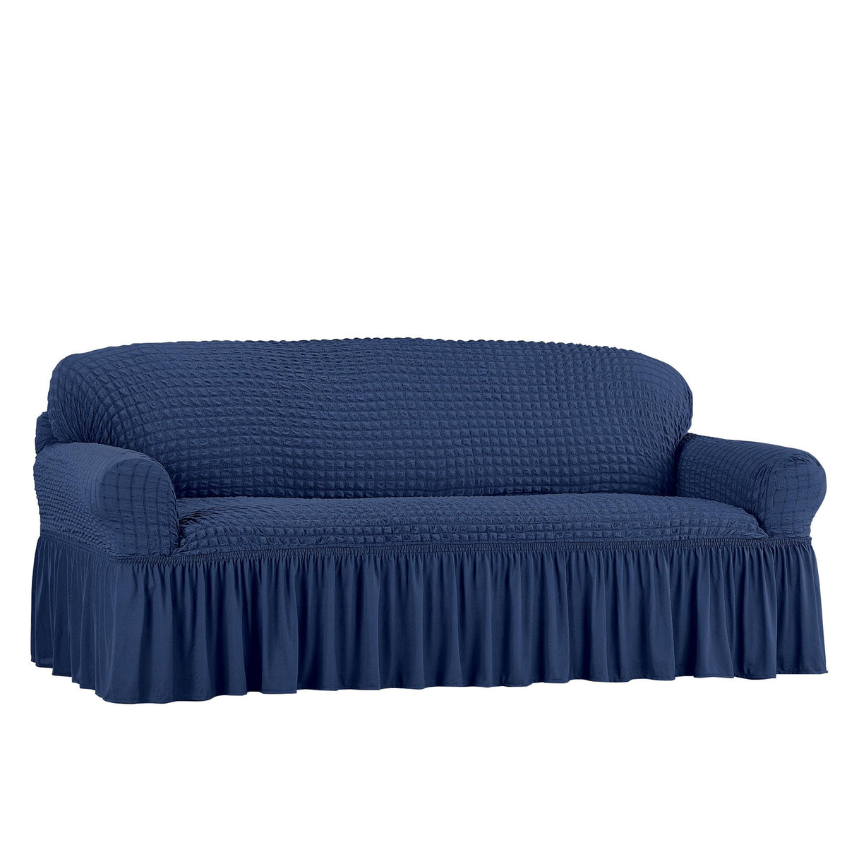 Collections Etc Textured Squares Ruffled Slipcover Taupe Loveseat