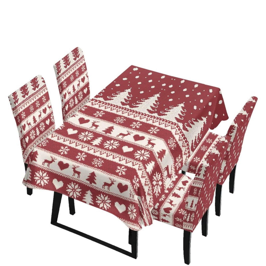 Palm Leaves Rectangular Table Cloth & Dining Chair Covers Set of 5, Stain Resistant Wipeable Chair Protectors for Farmhouse Rustic Home Kitchen Party Decor