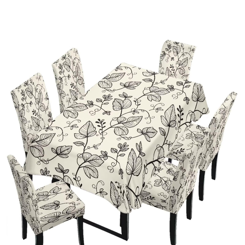 Table Cloth and Dining Chair Covers Set of 5, Kitchen Chair Slipcovers Rectangle Table Cover, Removable Anti-dust Tablecloths Stain Resistant Soft Hotel Decor, Blue Retro Floral