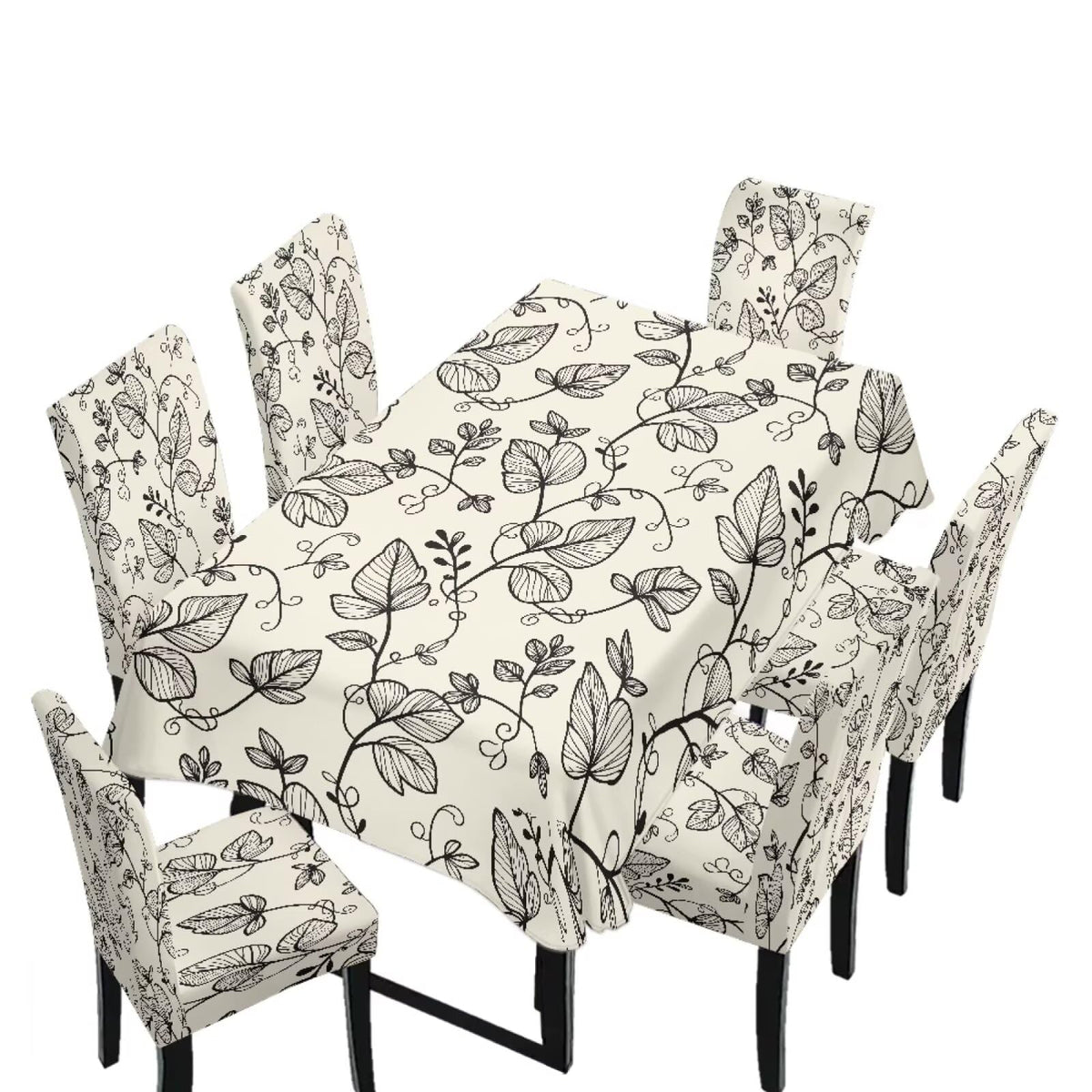 Table Cloth and Dining Chair Covers Set of 5, Kitchen Chair Slipcovers Rectangle Table Cover, Removable Anti-dust Tablecloths Stain Resistant Soft Hotel Decor, Blue Retro Floral