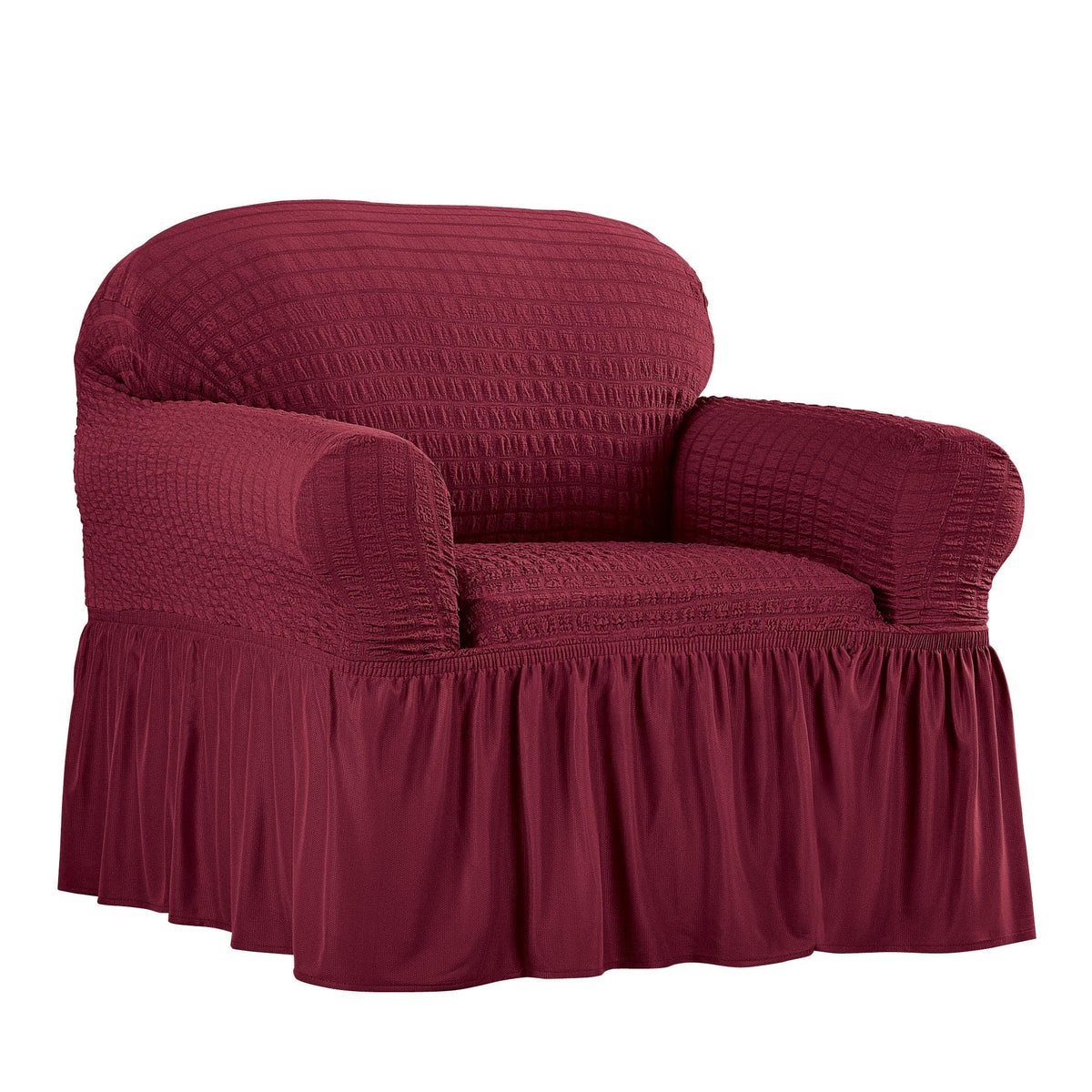 Collections Etc Textured Squares Ruffled Slipcover Taupe Loveseat