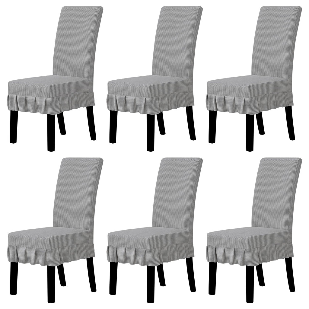 Easy-Going 2 PCS Stretch Dining Room Chair Covers with Skirt, Light Gray