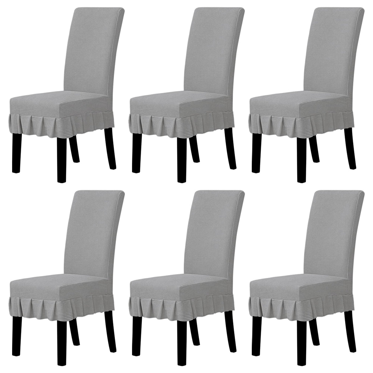 Easy-Going 2 PCS Stretch Dining Room Chair Covers with Skirt, Light Gray