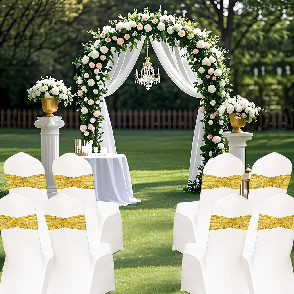 Eternal Beauty Set of 100 Sequin Gold Chair Sashes for Chair Cover Wedding Party Decorations