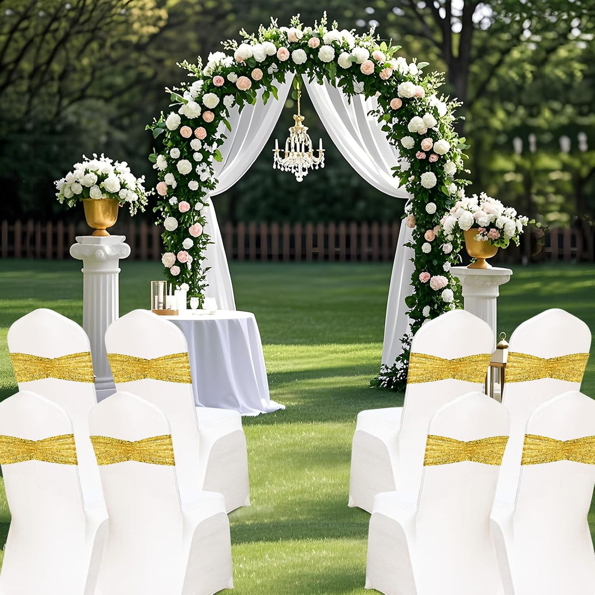 Eternal Beauty Set of 100 Sequin Gold Chair Sashes for Chair Cover Wedding Party Decorations