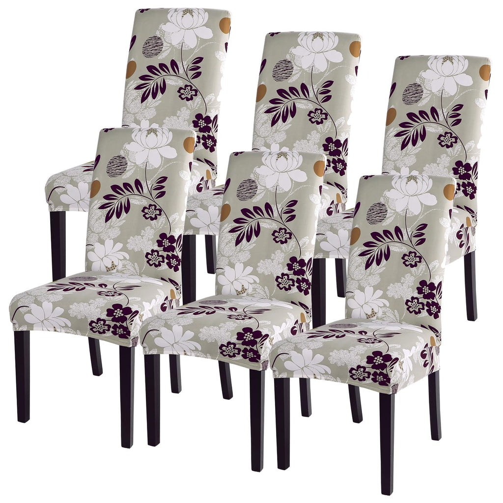 SearchI Dining Room Chair Covers Set of 6, Stretch Jacquard Parsons Chair Slipcovers Super Fit Removable Washable Kitchen Chair Protector Cover for Dining Room, Hotel, Ceremony (Beige Rhombus)