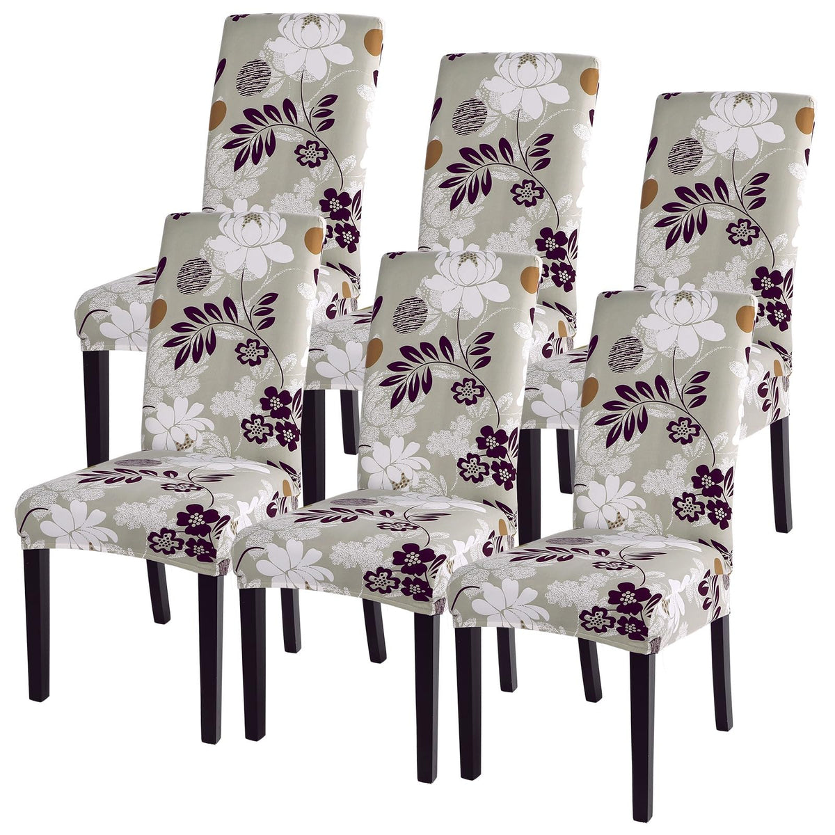 SearchI Dining Room Chair Covers Set of 6, Stretch Jacquard Parsons Chair Slipcovers Super Fit Removable Washable Kitchen Chair Protector Cover for Dining Room, Hotel, Ceremony (Beige Rhombus)
