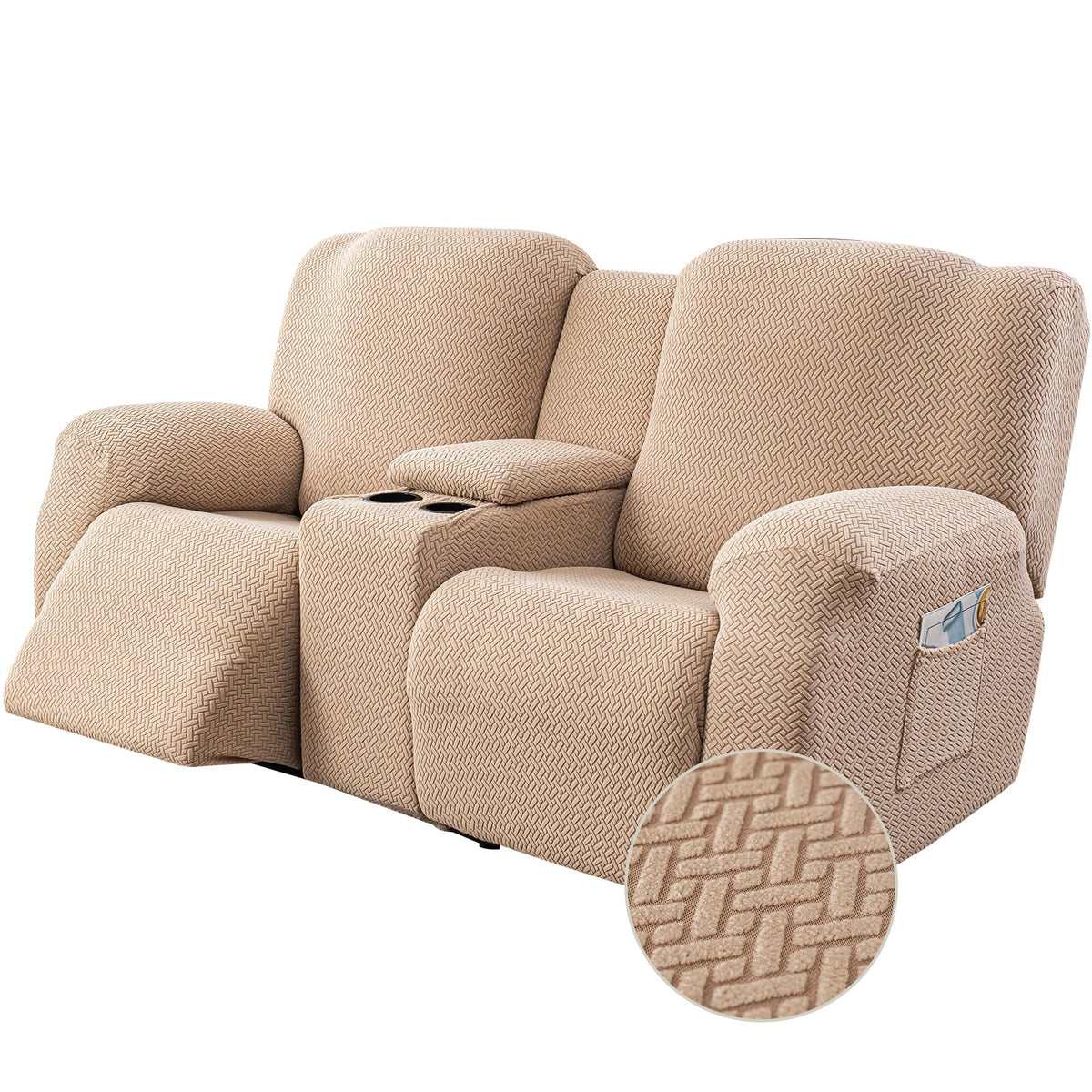 Genina Recliner Loveseat Covers with Console,2 Seater,Beige