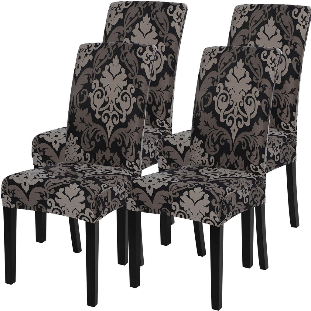 SearchI Chair Covers Slipcovers Set of 4, Spandex Super Fit Stretch Removable Washable Kitchen Parsons Protector for Dining Room,Hotel,Ceremony,Beige+Flowers