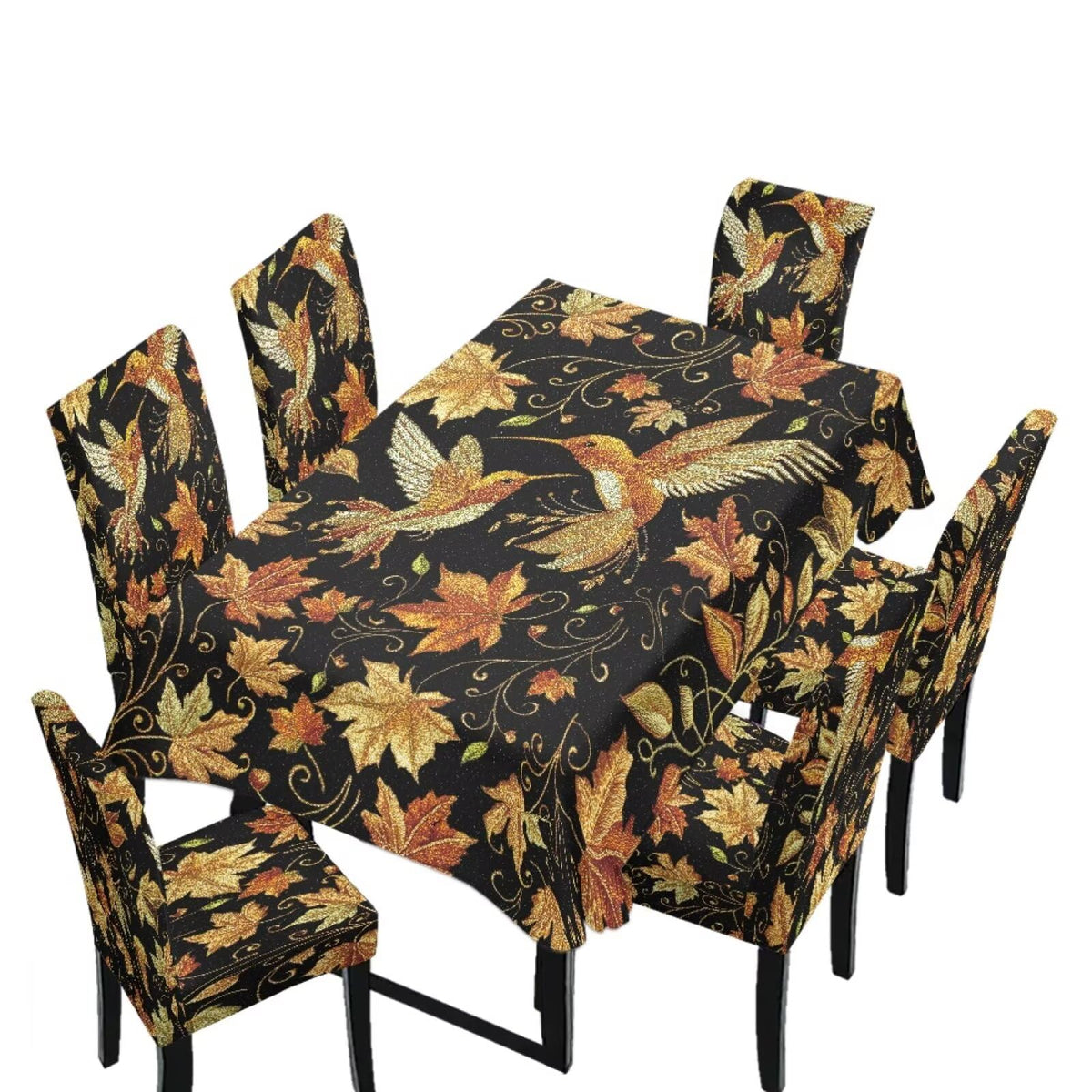 5 Pack Dining Room Chair Cover Set and Table Cloth Rectangle, Dust Proof Machine Washable Tablecloths Comfortable Chair Seat Slipcovers for Restaurant Decor, Abstract Fluid Marble