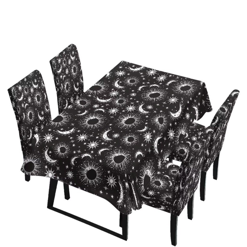 5 Pack Dining Room Chair Cover Set and Table Cloth Rectangle, Dust Proof Machine Washable Tablecloths Comfortable Chair Seat Slipcovers for Restaurant Decor, Abstract Fluid Marble