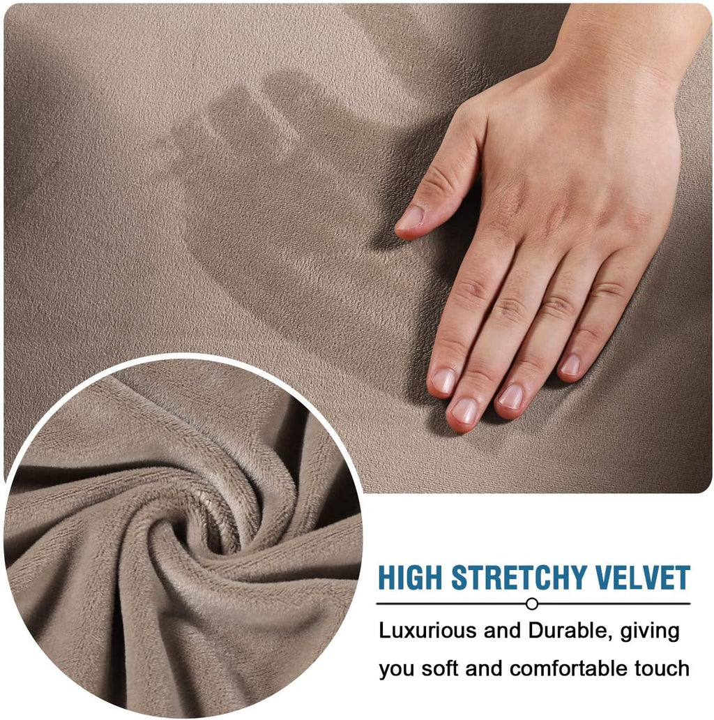 H.VERSAILTEX 4 Pieces Velvet Plush Sofa Slipcover Bundle 3 Pieces Velvet Plush Loveseat Cover, Taupe