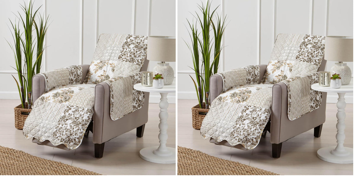 Great Bay Home Reversible Patchwork Loveseat Cover - Washable Slipcover Furniture Protector with Elastic Straps - Perfect for Kids & Pets - Box-Stitched Detail (Taupe)