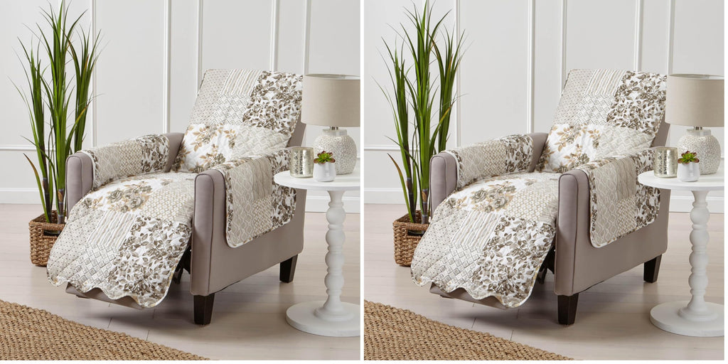 Great Bay Home Reversible Patchwork Sofa Cover - Washable Slipcover Furniture Protector with Elastic Straps - Perfect for Kids & Pets - Box-Stitched Detail (Taupe)