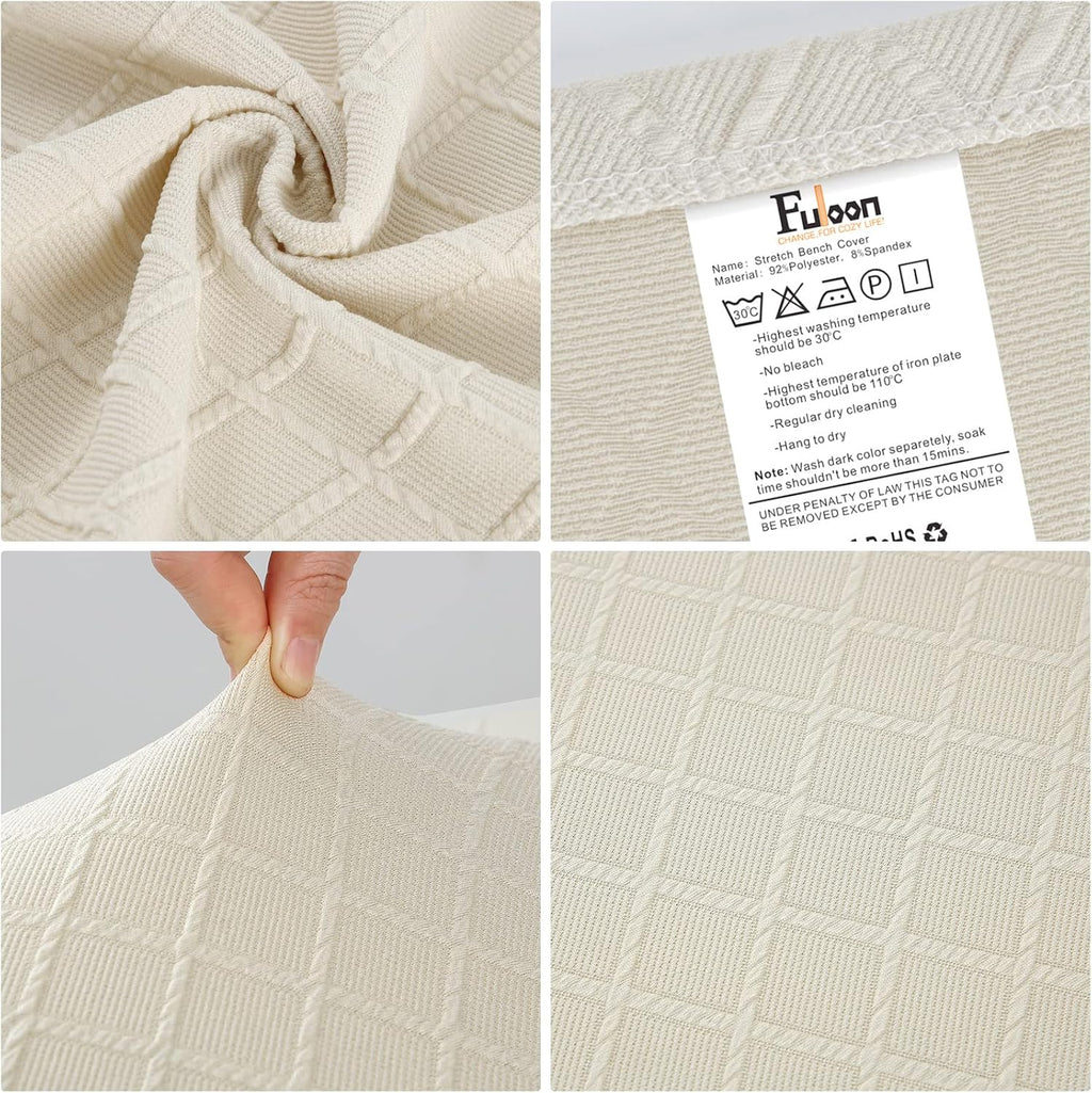 Fuloon Stretch Jacquard Dining Bench Cover - Anti-Dust Removable Bench Slipcover Washable Seat Cushion Protector for Bedroom, Kitchen, Hotel, Banquet (Beige)