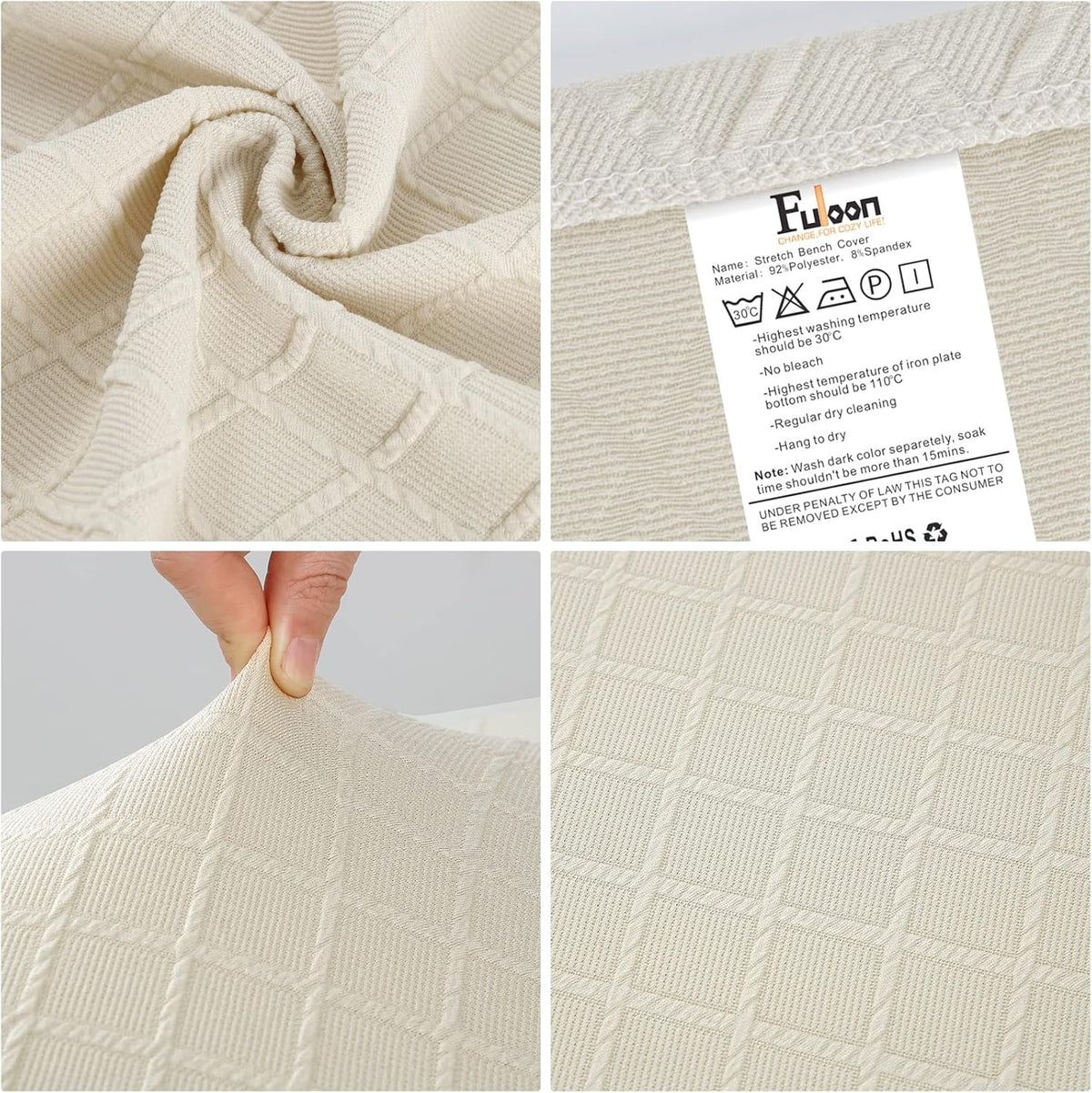 Fuloon Stretch Jacquard Dining Bench Cover - Anti-Dust Removable Bench Slipcover Washable Seat Cushion Protector for Bedroom, Kitchen, Hotel, Banquet (Beige)