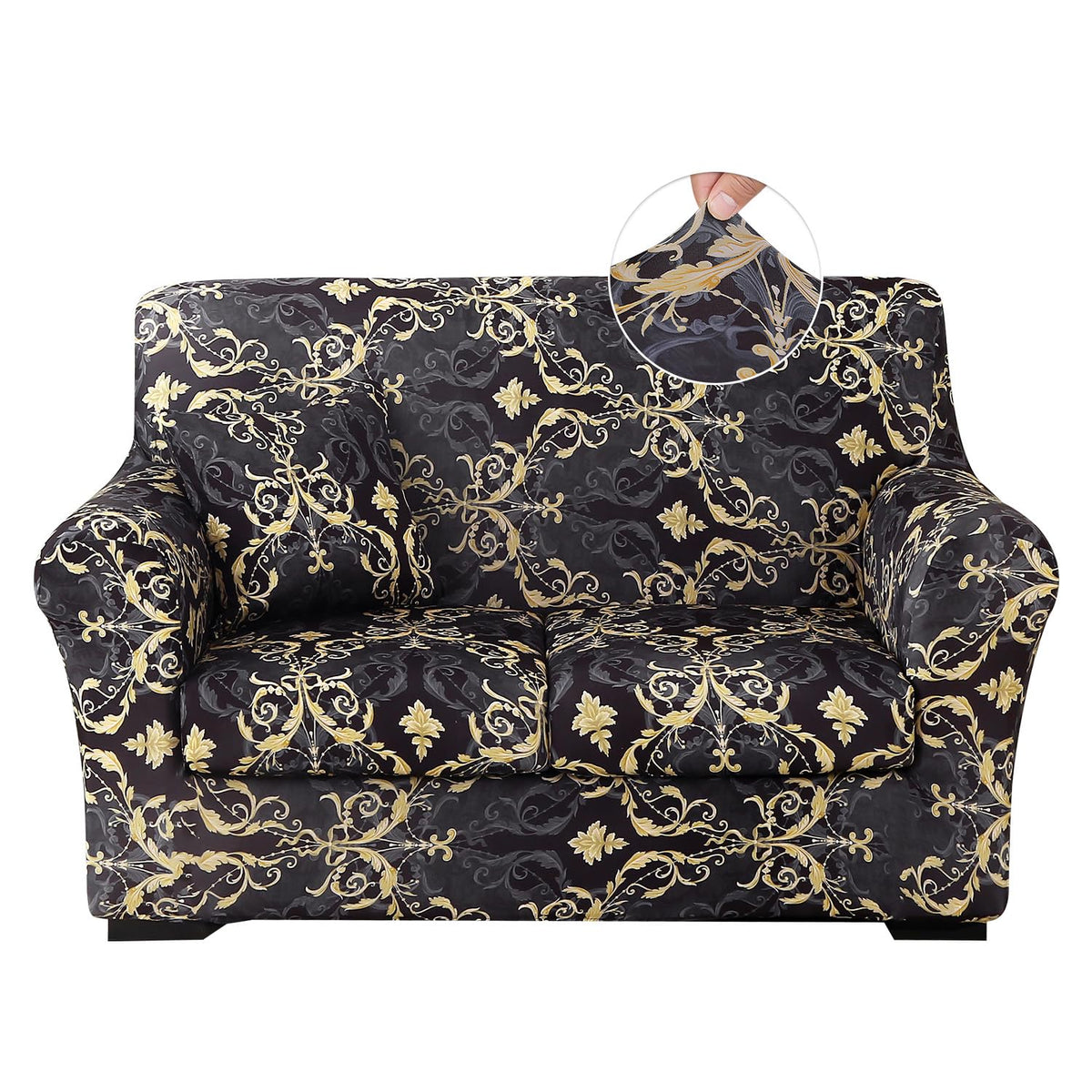 Stretch Printed Sofa Cover Couch Covers, 4-PieceLoveseat Slipcovers with 2 Separate Cushion Cover & 1 Pillow Case, Washable Soft Spandex Furniture Protector for Living Room(Loveseat, Flower)