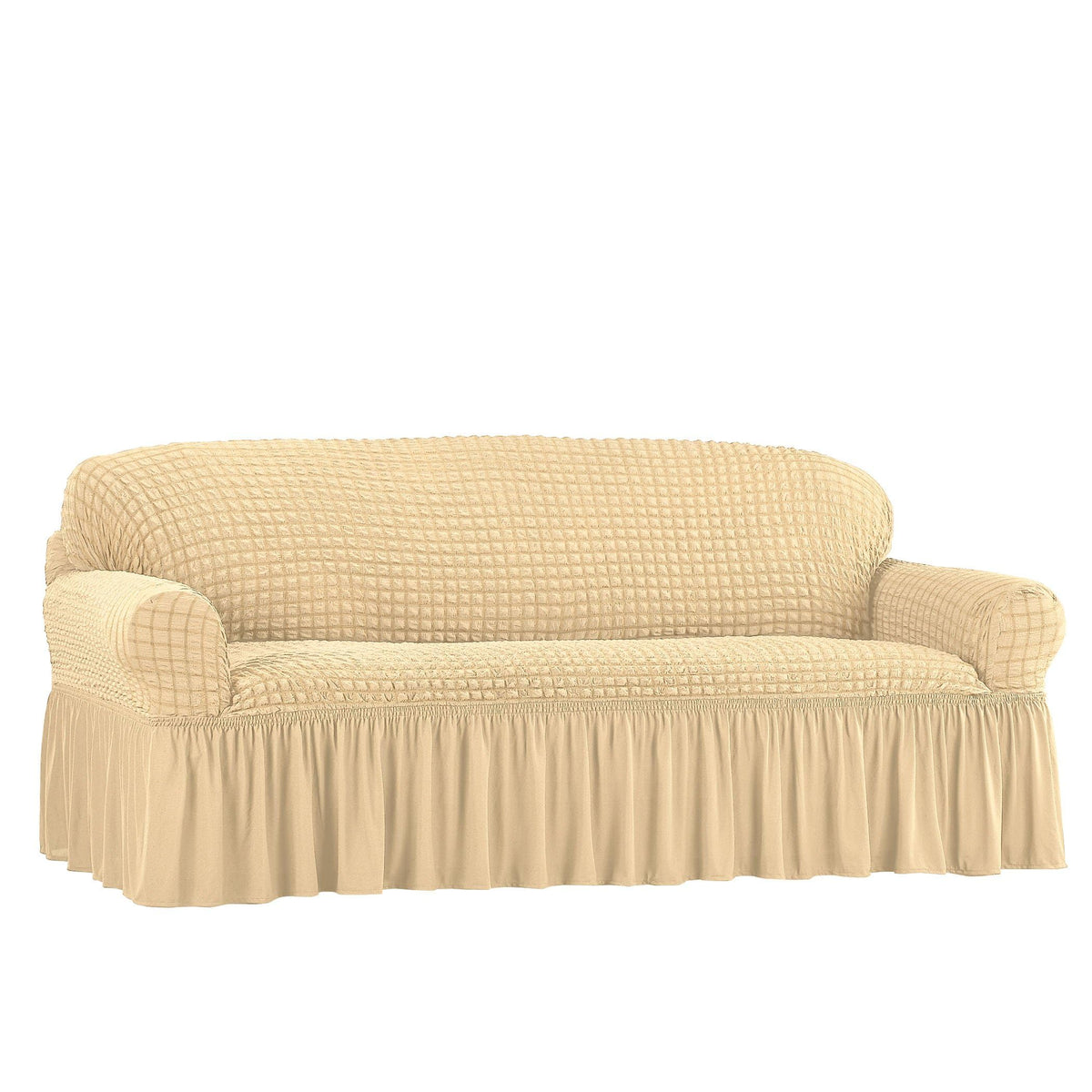 Collections Etc Textured Squares Ruffled Slipcover Taupe Loveseat