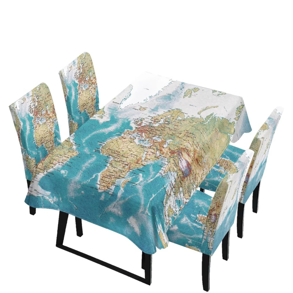 Blue Floral Rectangular Table Cloth & Dining Chair Covers Set of 5, Stain Resistant Wipeable Chair Protectors for Farmhouse Rustic Home Kitchen Party Decor