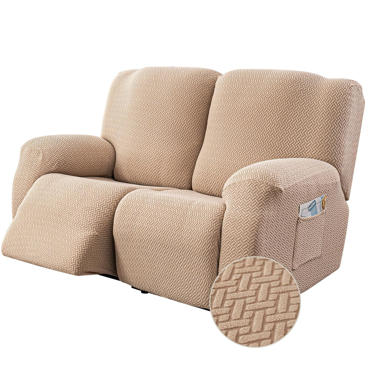 Genina Recliner Loveseat Covers with Console,2 Seater,Taupe
