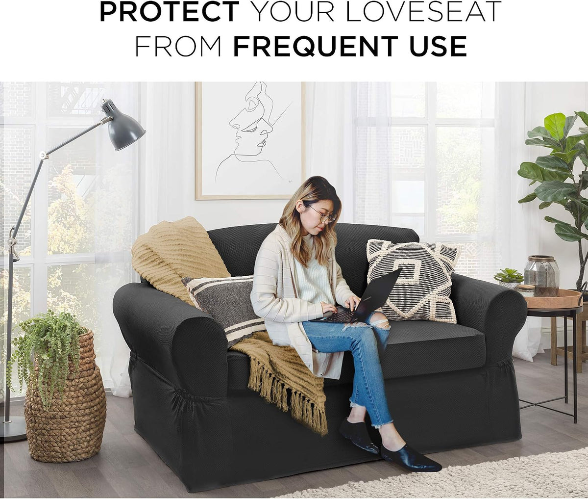 Maytex Pixel 2 Piece Loveseat Slipcover, Black