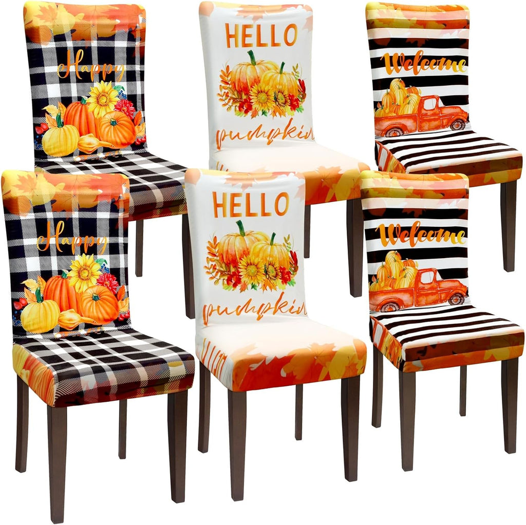 Preboun 6 Pcs Fall Chair Covers Pumpkin Dining Chair Slipcover Thanksgiving