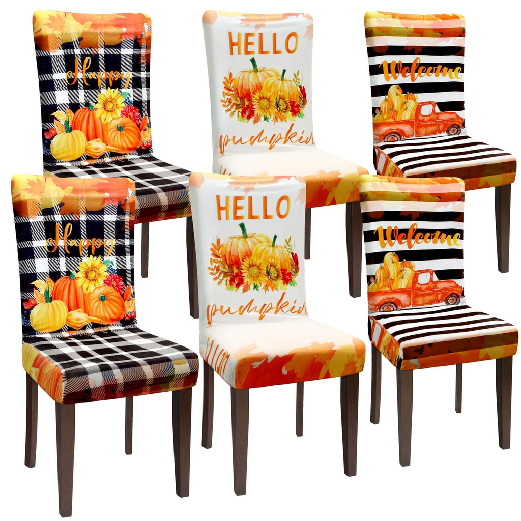 Preboun 6 Pcs Fall Chair Covers Pumpkin Dining Chair Slipcover Thanksgiving