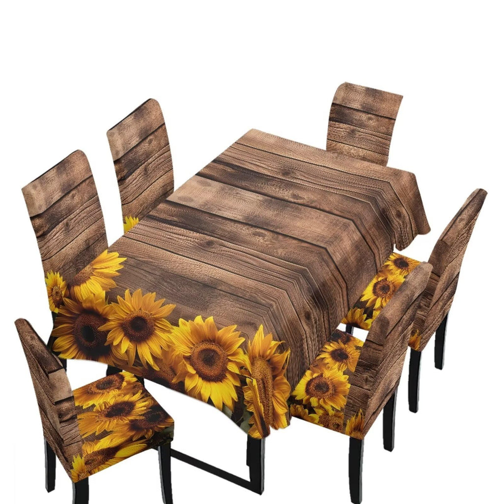 Fall Pumpkin Rectangular Table Cloth & Dining Chair Covers Set of 7, Stain Resistant Wipeable Chair Protectors for Farmhouse Rustic Home Kitchen Party Decor