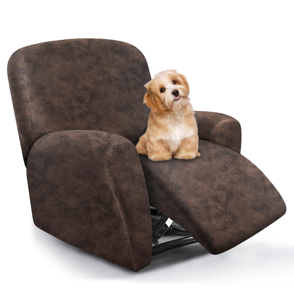 molasofa Leather Like Additional Recliner Console Cover for Reclining Loveseat Covers Stretch Jacquard Middle Consolefor Recliner Couch(Dark Brown)