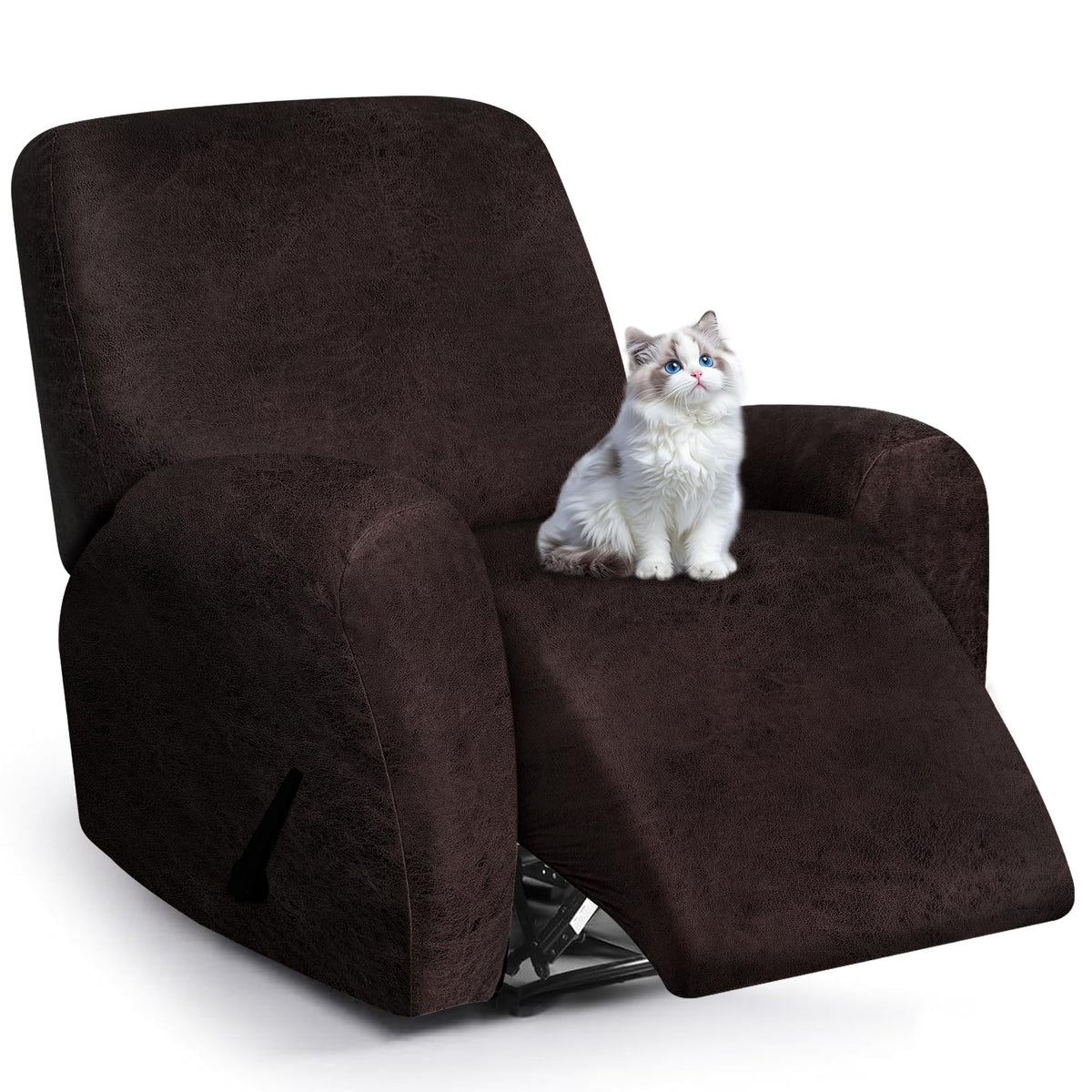 ANARACHON Leather Look Loveseat Recliner Cover, 6-Pieces Stretch Dual Recliner Sofa Covers, Soft Reclining Couch Slipcover, Washable Furniture Protector for Pets (2 Seater,256 Black)