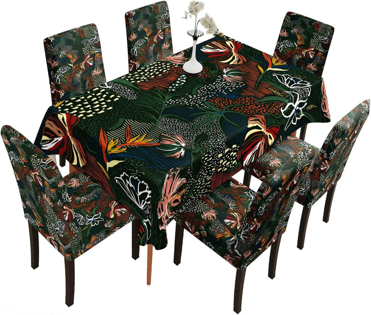 Table Decoration,Tropical Plant Pattern, Removable and Washable, Suitable for Home, Restaurant, Hotel Chair Decoration 1,a378 (4PC Chair Cover+1PC Tablecloth)
