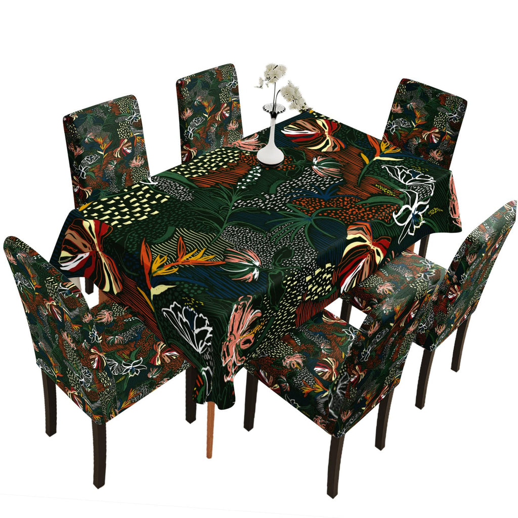 Table Decoration,Tropical Plant Pattern, Removable and Washable, Suitable for Home, Restaurant, Hotel Chair Decoration 1,a378 (4PC Chair Cover+1PC Tablecloth)