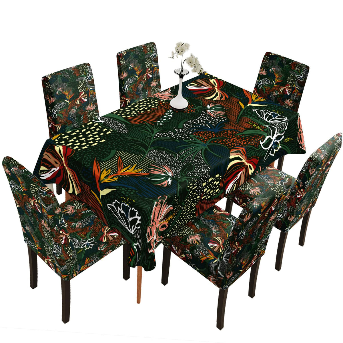 Table Decoration,Tropical Plant Pattern, Removable and Washable, Suitable for Home, Restaurant, Hotel Chair Decoration 1,a378 (4PC Chair Cover+1PC Tablecloth)