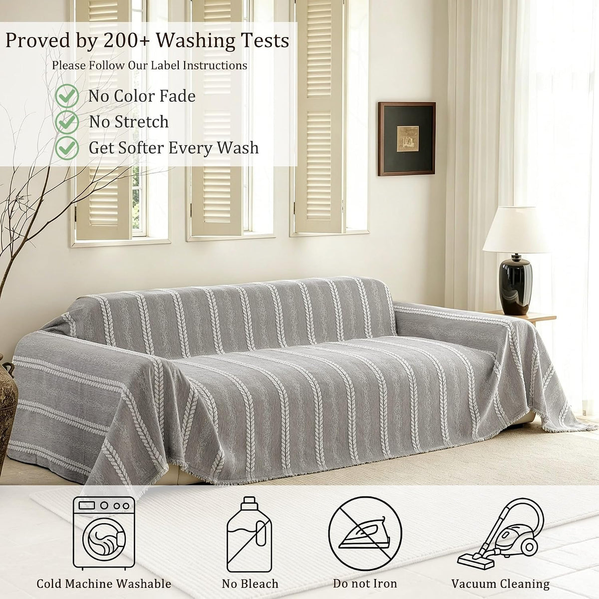 VOIR Waterproof Couch Covers for Dogs Washable, Boho Stripe Sofa Cover