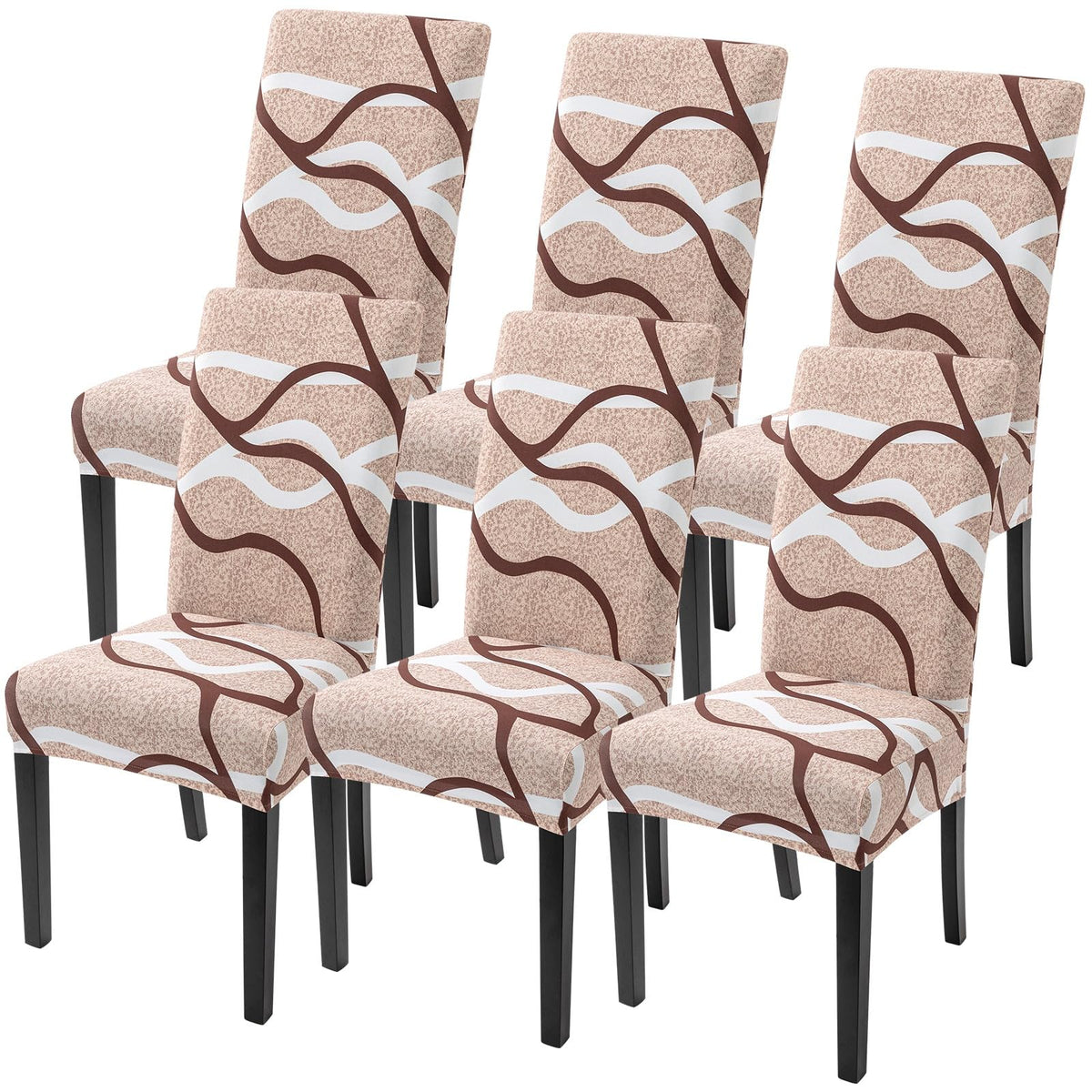 SearchI Dining Room Chair Covers Set of 6, Stretch Jacquard Parsons Chair Slipcovers Super Fit Removable Washable Kitchen Chair Protector Cover for Dining Room, Hotel, Ceremony (Beige Rhombus)