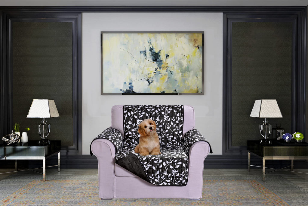 Elegant Comfort Quilted Furniture Protectors Solid and Printed Design Reversible Slipcovers Featuring Elastic Straps and Smart Pockets Great for Pets, Kids and More, Smart Leaf Loveseat, Sage
