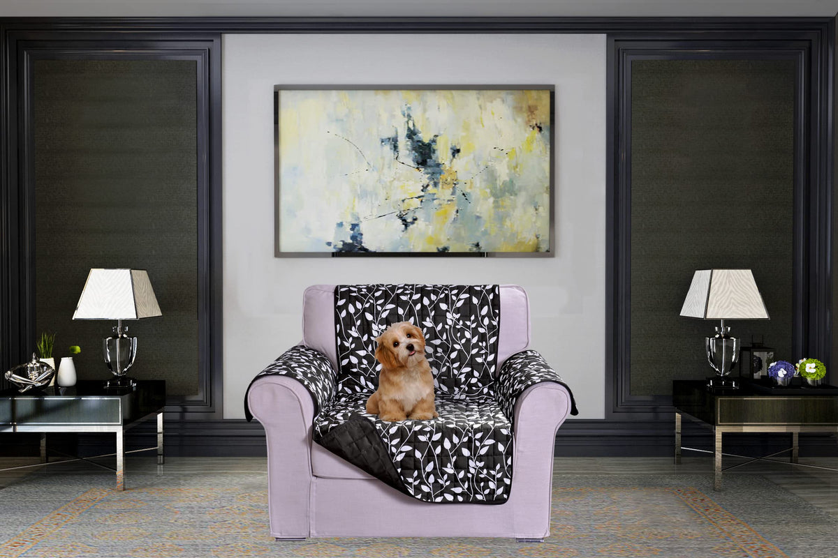 Elegant Comfort Quilted Furniture Protectors Solid and Printed Design Reversible Slipcovers Featuring Elastic Straps and Smart Pockets Great for Pets, Kids and More, Smart Leaf Loveseat, Sage