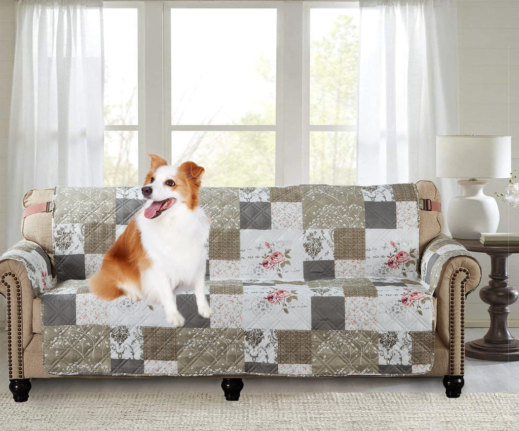 Brilliant Sunshine Multi Grey Stripes Couch Loveseat Slip Cover for Dogs