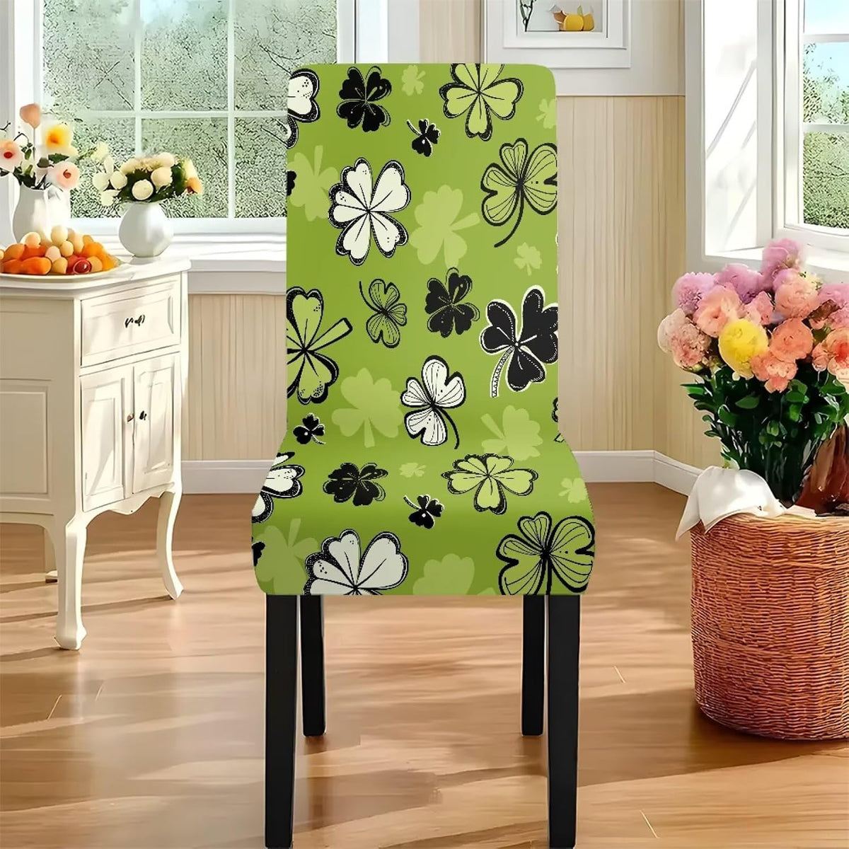 ZDCUSTOM St Patricks Day Table Cloth and Chair Cover Set of 4 Light Green Tablecloths Rectangular Clover Chair Covers for Dining Chairs Stain Resistant Decoration