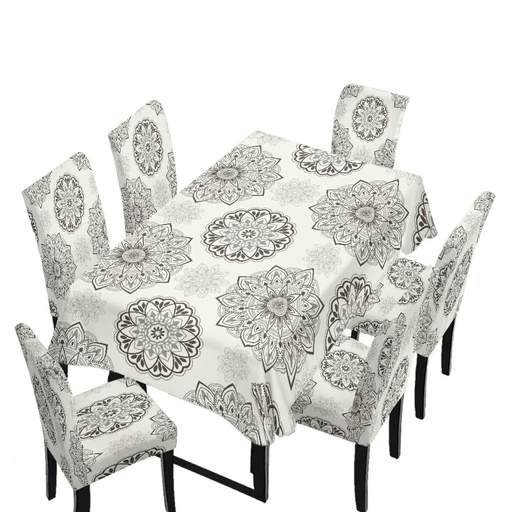 Thanksgiving Themed Dining Room Chair Cover and Tablecloths 5 Packs, Fall Leaf Print Kitchen Chair Seat Slipcovers Anti-Wrinkle Table Protector for Thanksgiving Day Party