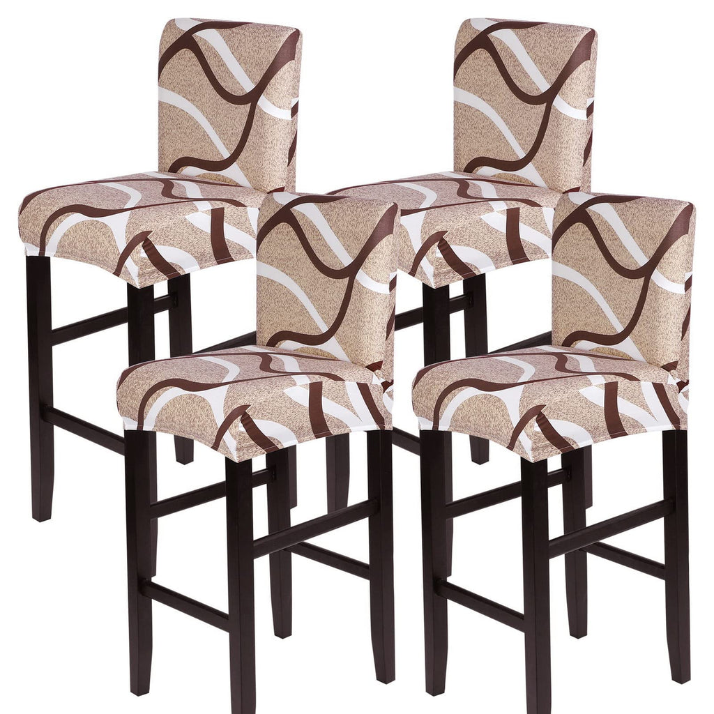 SearchI Bar Stool Covers Set of 4, Stretch Washable Barstool Seat Covers, Counter Height Chair Covers for Kitchen Dining Room Cafe (Beige Linen-Look Print)