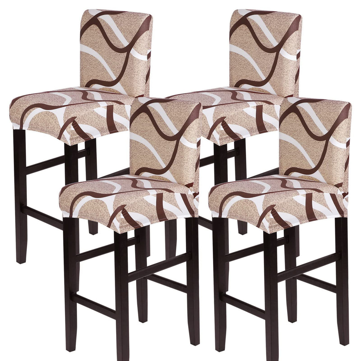 SearchI Bar Stool Covers Set of 4, Stretch Washable Barstool Seat Covers, Counter Height Chair Covers for Kitchen Dining Room Cafe (Beige Linen-Look Print)