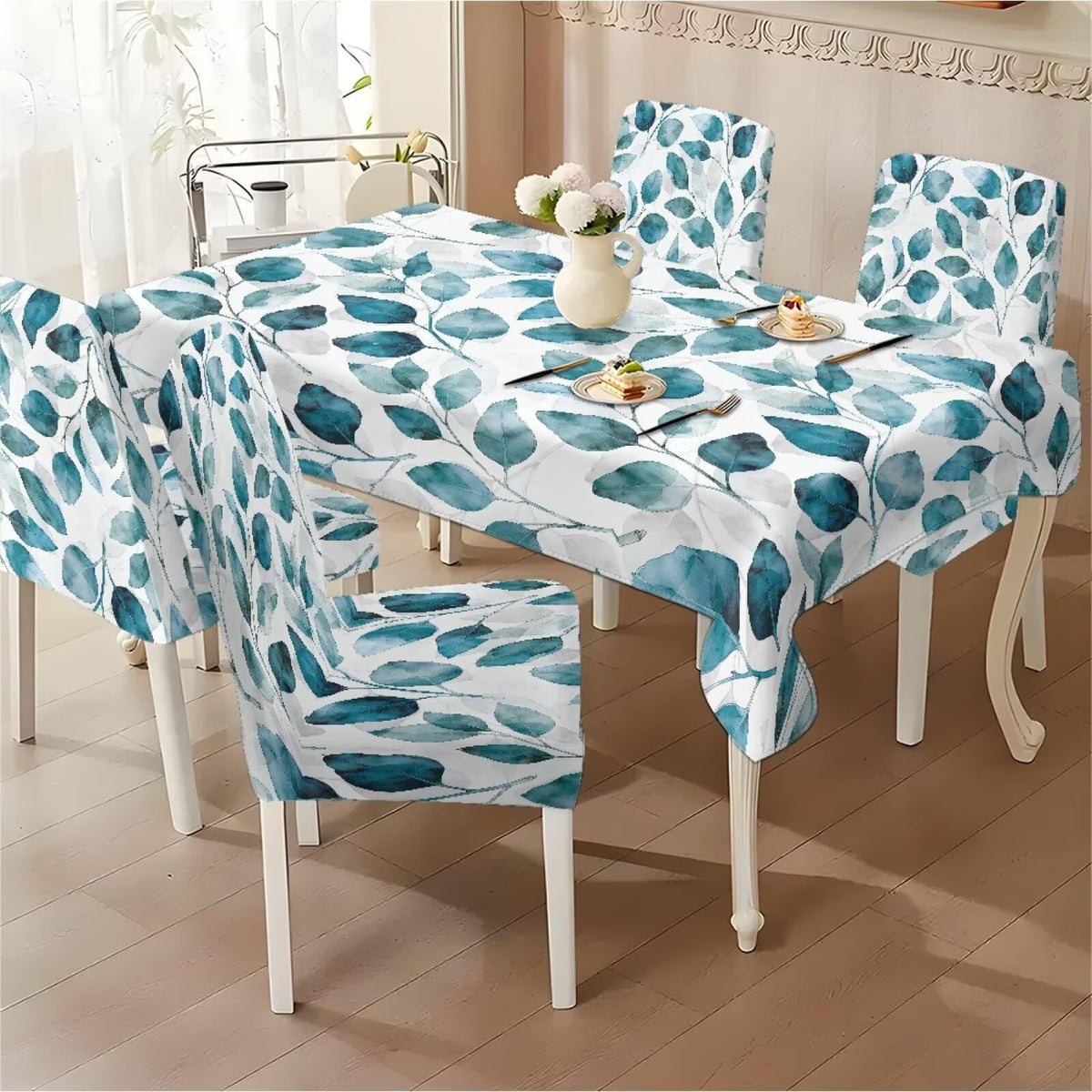 ZDCUSTOM St Patricks Day Table Cloth and Chair Cover Set of 4 Light Green Tablecloths Rectangular Clover Chair Covers for Dining Chairs Stain Resistant Decoration