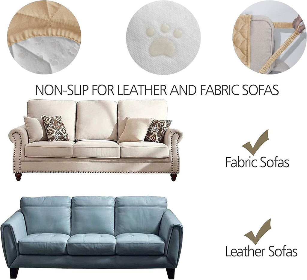 Ameritex Loveseat Cover Water-Resistant Quilted Furniture Protector with Back Nonslip Paws Slipcover for Dogs, Kids, Pets Loveseat Slipcover Stay in Place for Leather (Sand, 54'')