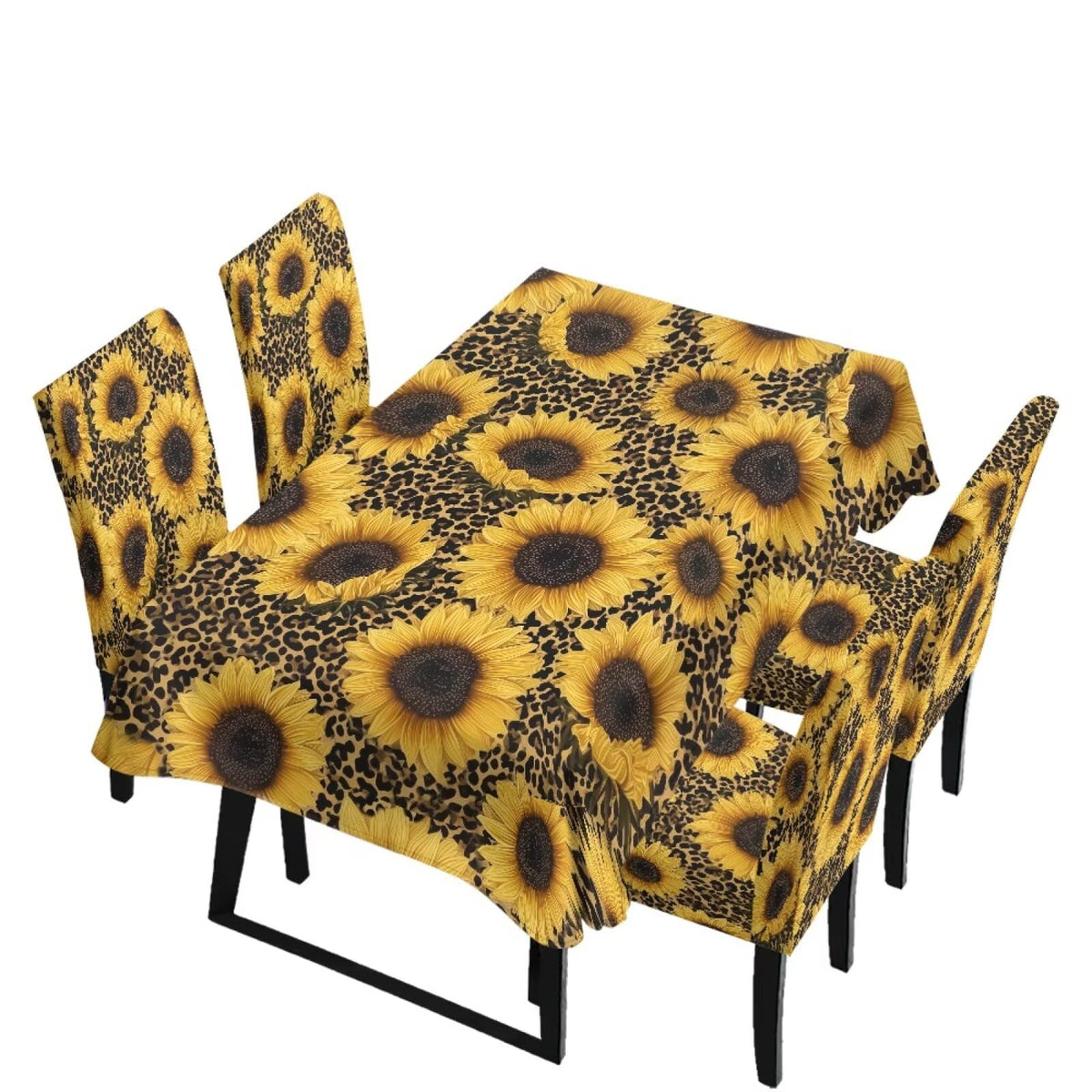Table Cloth and Dining Chair Covers Set of 5, Kitchen Chair Slipcovers Rectangle Table Cover, Removable Anti-dust Tablecloths Stain Resistant Soft Hotel Decor, Retro Geometry Flower
