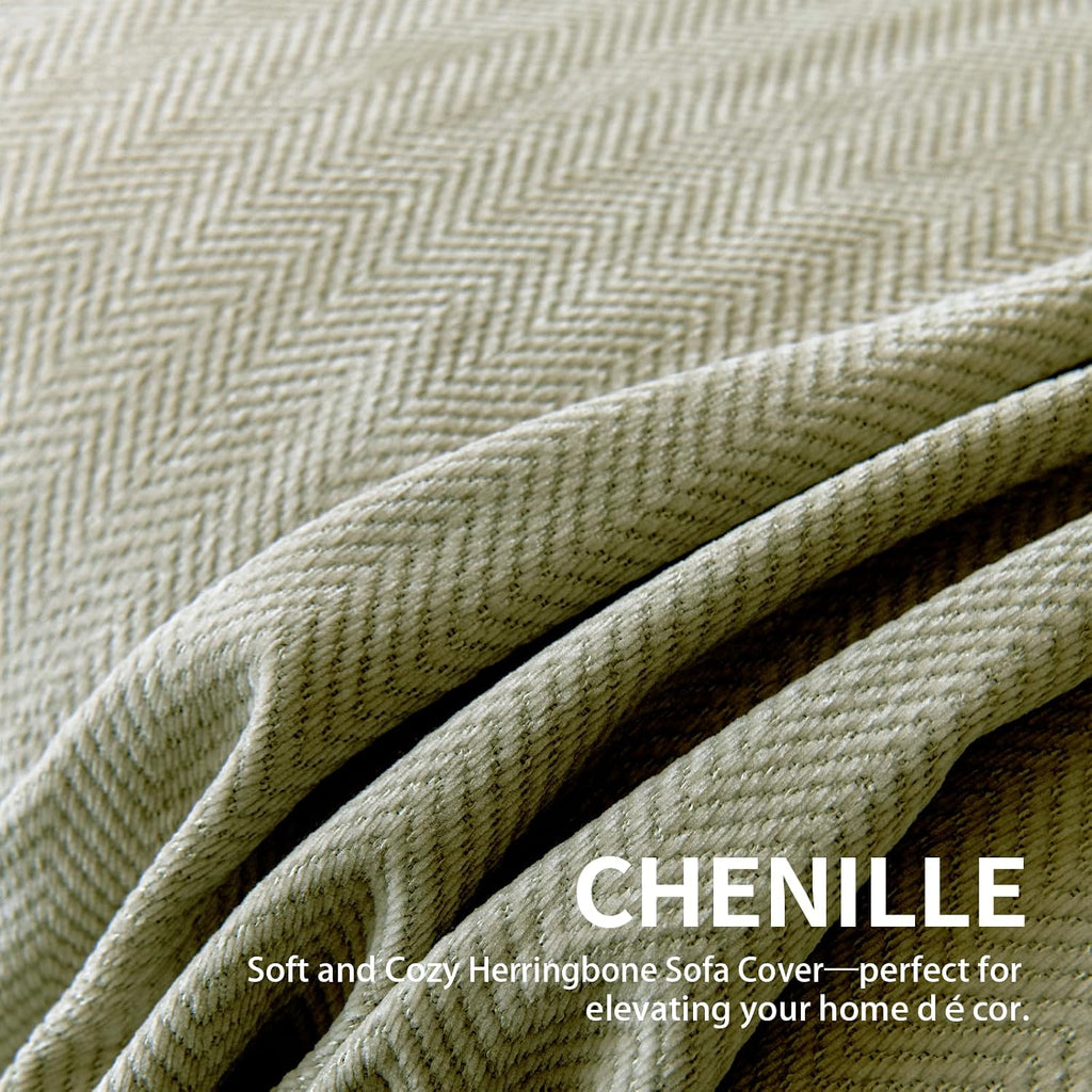 Couch Covers for Dogs 3 Cushion, Loveseat Slipcovers Washable, Pet L Shape Sectional Couch Protector, Boho Sofa Blanket Cover, Herringbone Chenille, Green, 71"x118"